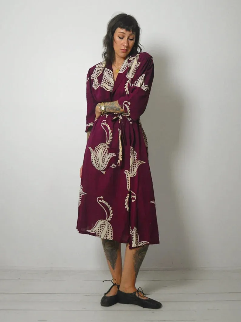 1950's Botanical Print Wrap Dress