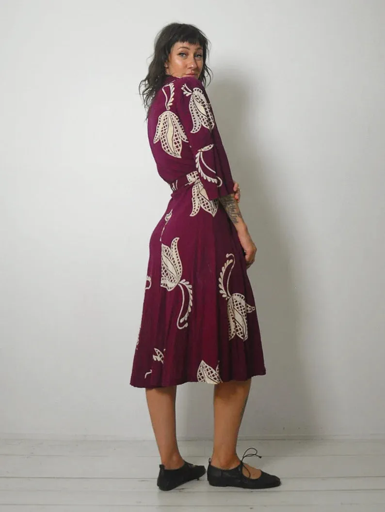 1950's Botanical Print Wrap Dress