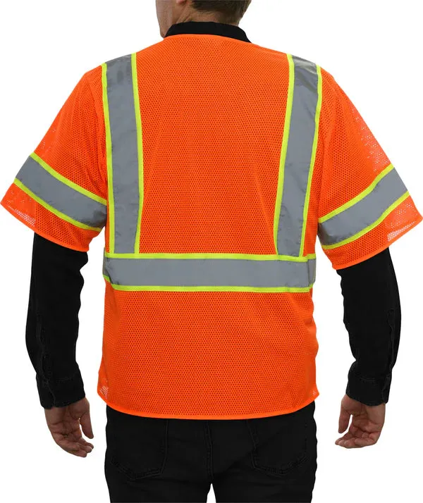 588ETOR Hi-Vis Orange Safety Vest: Mesh, Zip, ANSI 3