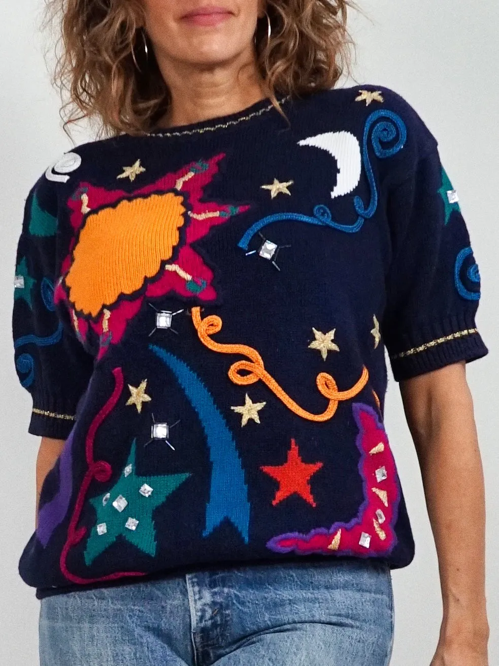 80's Galaxy Embroidered Sweater