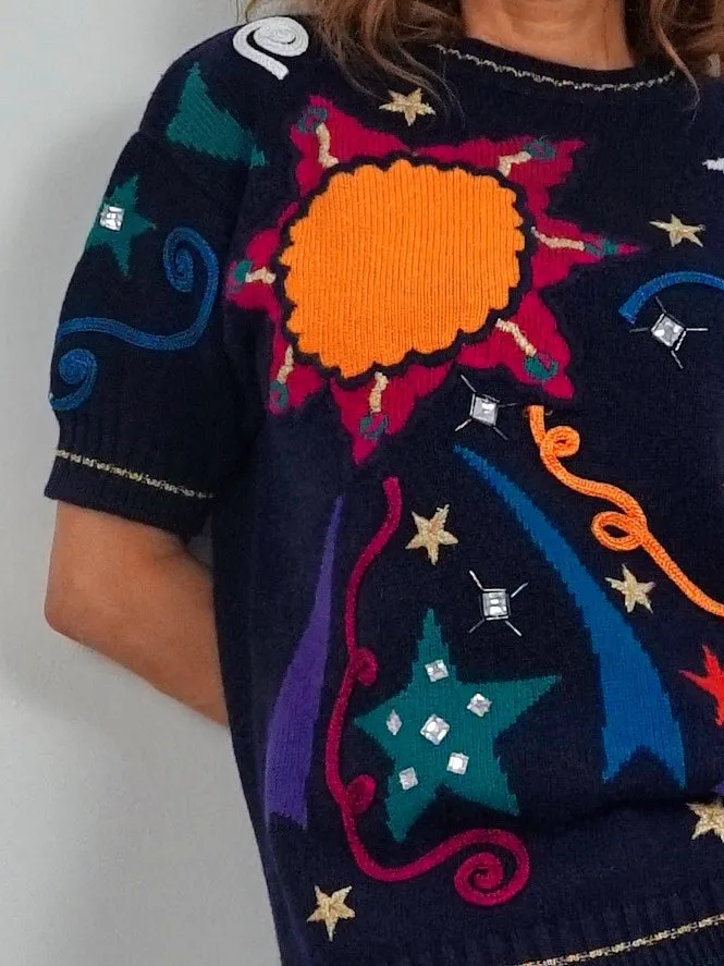 80's Galaxy Embroidered Sweater