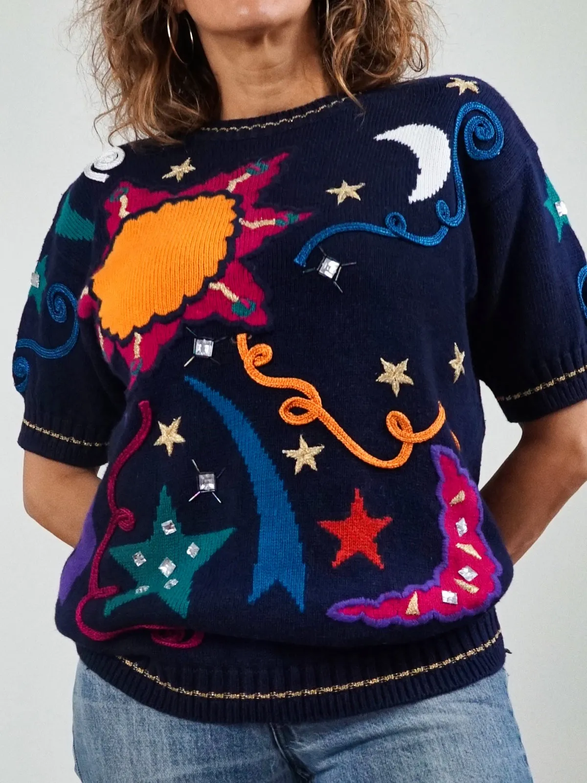 80's Galaxy Embroidered Sweater