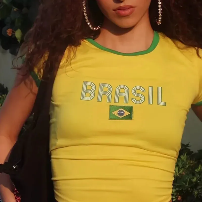 Advbridge-Hip-hop Harajuku Grunge Brazil Italia National Flag Text Print T-shirt Streetwear Y2k Crop Tops Summer Cozy Sexy Women Camisole