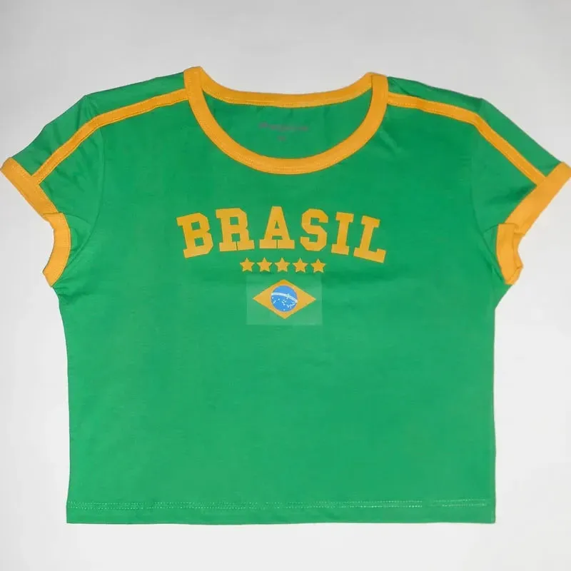 Advbridge-Hip-hop Harajuku Grunge Brazil Italia National Flag Text Print T-shirt Streetwear Y2k Crop Tops Summer Cozy Sexy Women Camisole