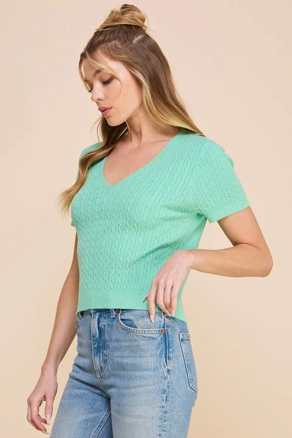 AE Knit V-Neck Short Sleeve Top