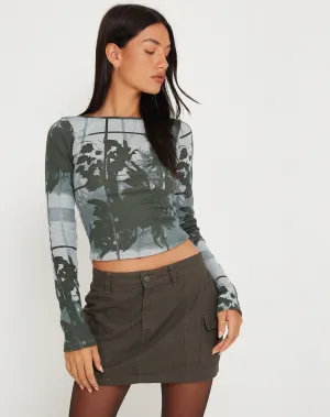 Amabon Long Sleeve Crop Top in Country Window Green