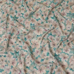 Aquatic Serenity Viscose Crepe Fabric - Soft Floral Print, Premium Indian Craftsmanship, 110cm Wide-D18723