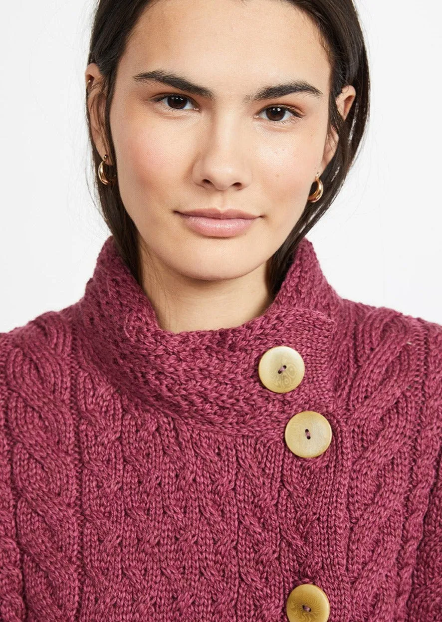 Aran 3 Buttons Trellis Cardigan | Raspberry