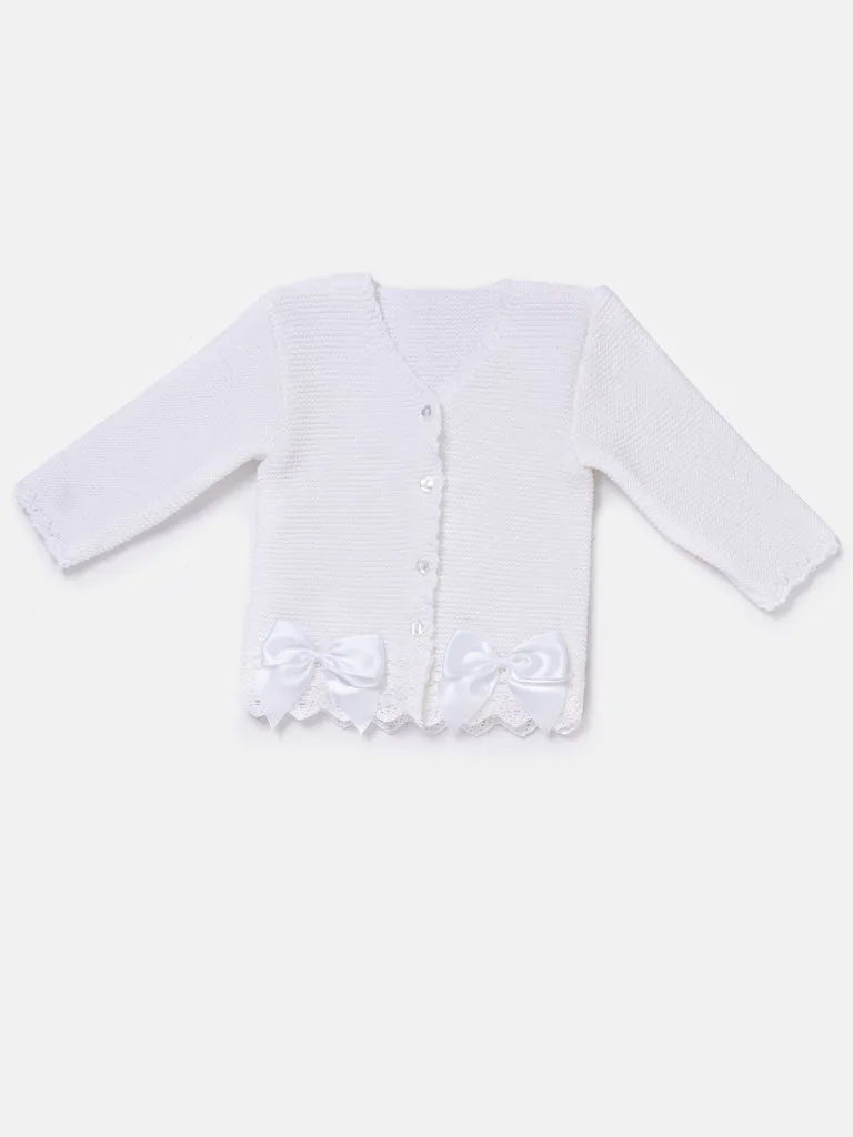 Baby Girl Cardigan with Bows and Lace-White