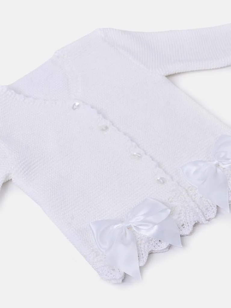 Baby Girl Cardigan with Bows and Lace-White