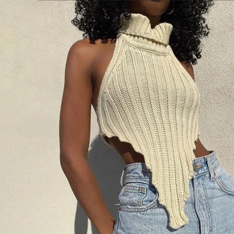 Backless Knitted Irregular Hem Top