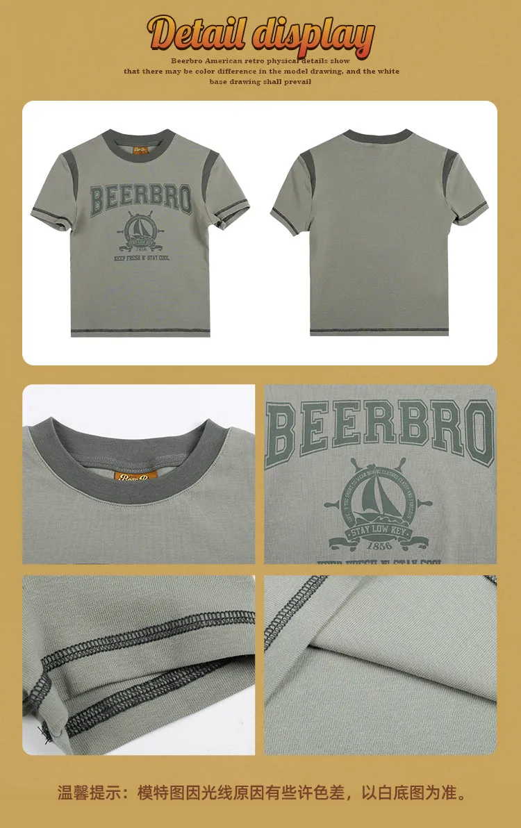 BEERBRO Graphic Letter Print Short Sleeve Slim Cropped Top