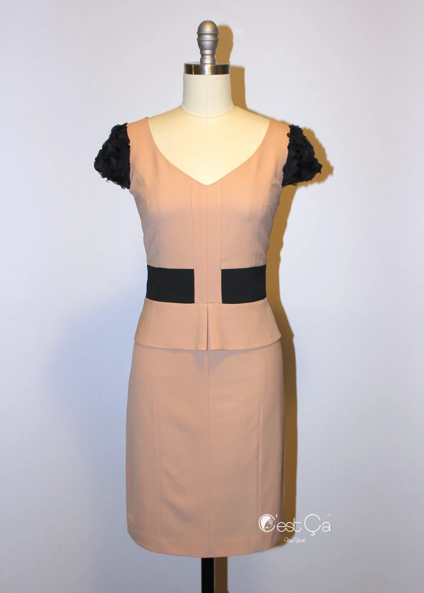 Belle Beige & Black Cocktail Sheath Dress