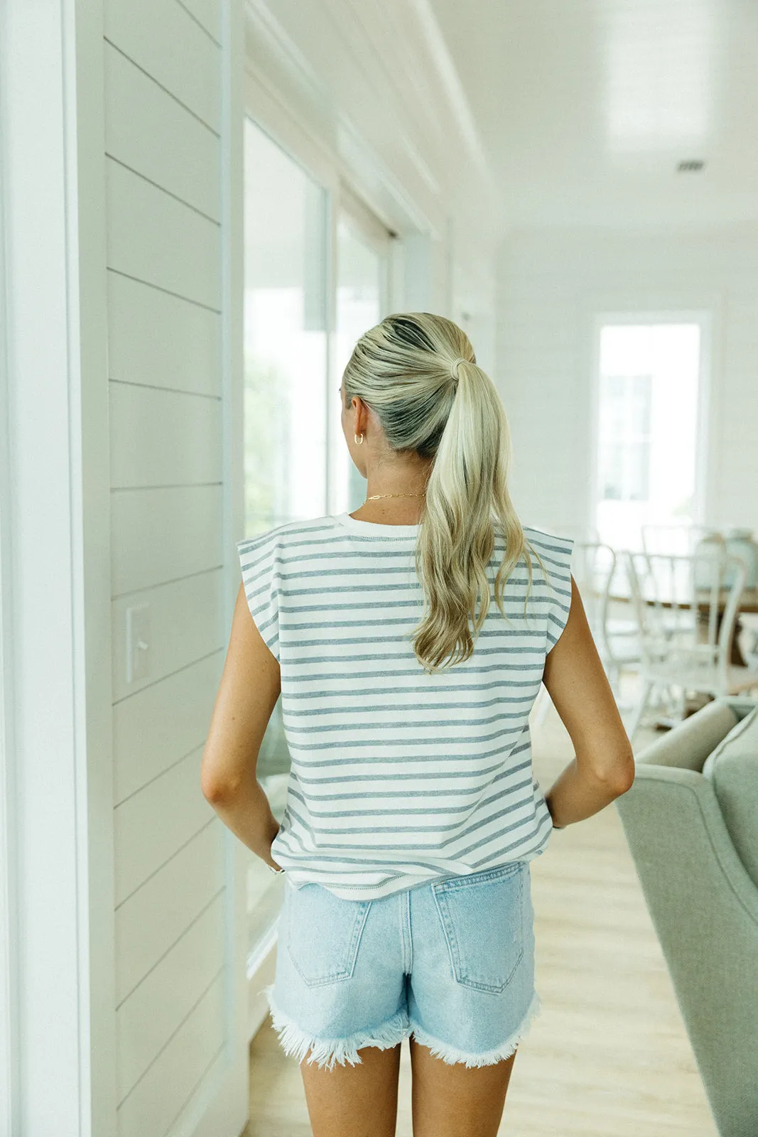 Bethany Stripe Top - White/Heather Grey