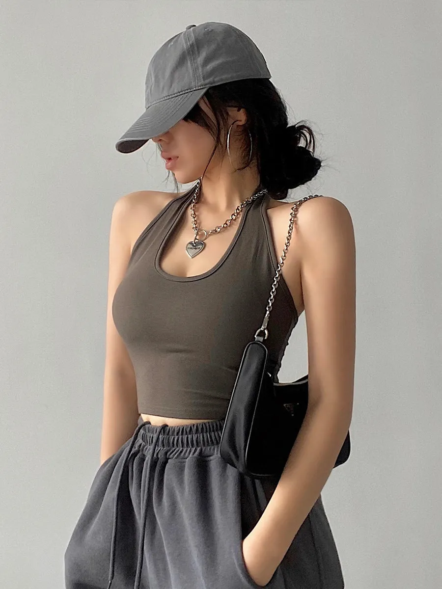 Bia Solid Color Halter Casual Sleeveless Slim Cropped Top