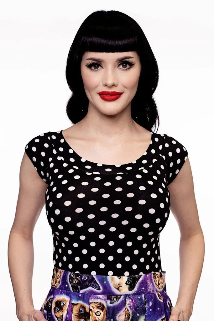 Black and White Polka Dot Boat Neck Top