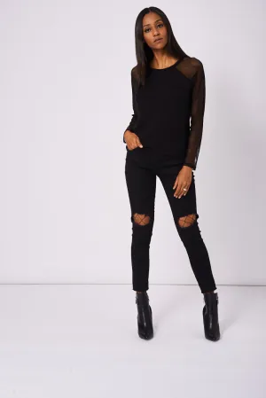 Black Fishnet Sleeve Top