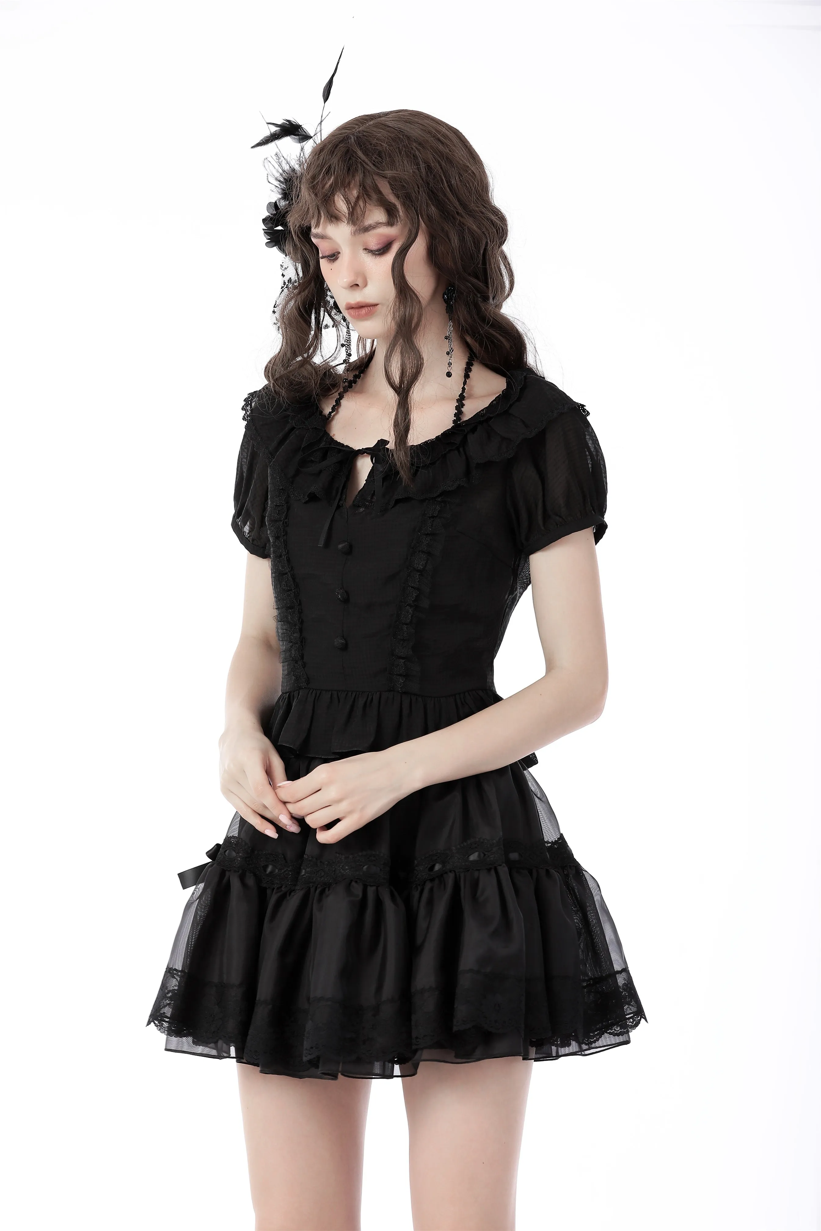 Black lolita girl frilly top IW091