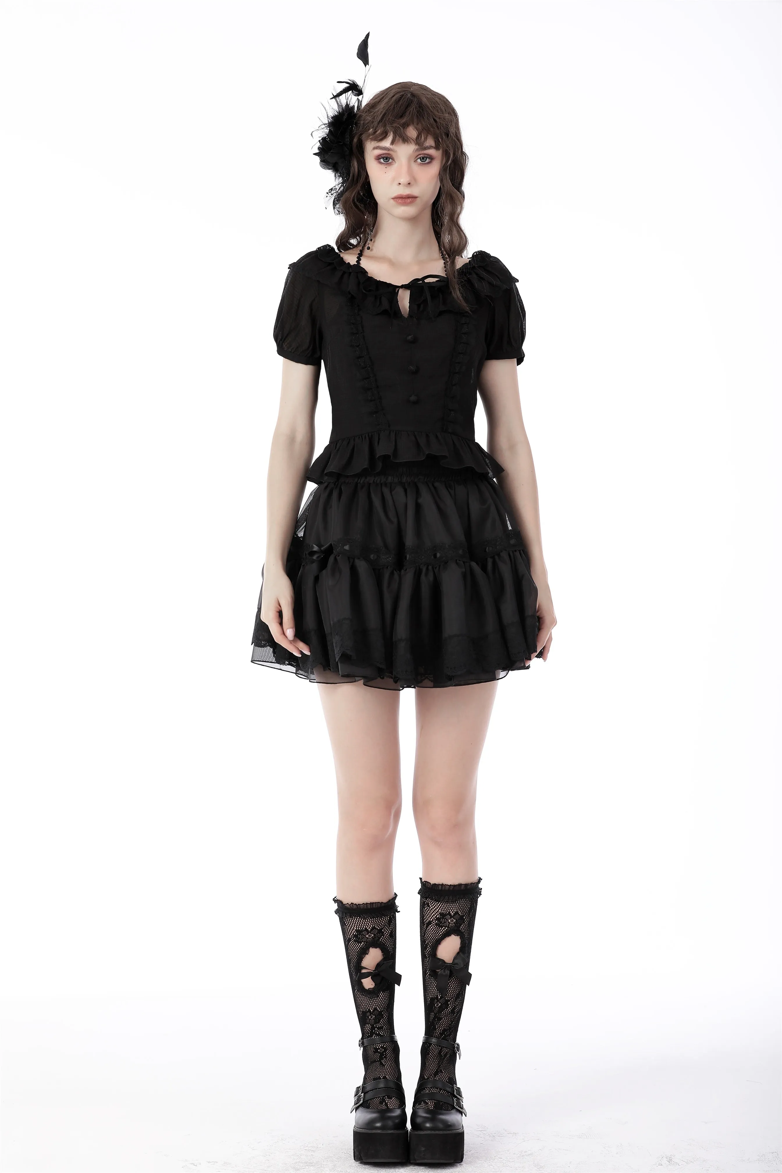 Black lolita girl frilly top IW091