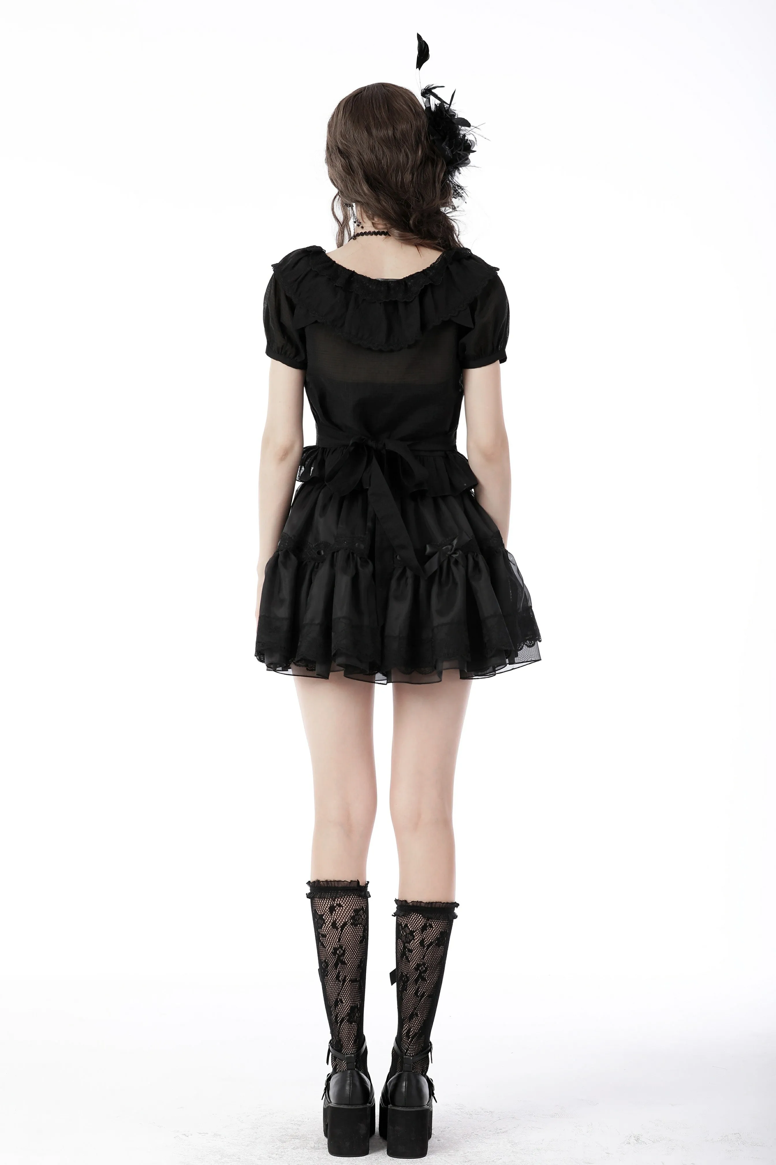 Black lolita girl frilly top IW091