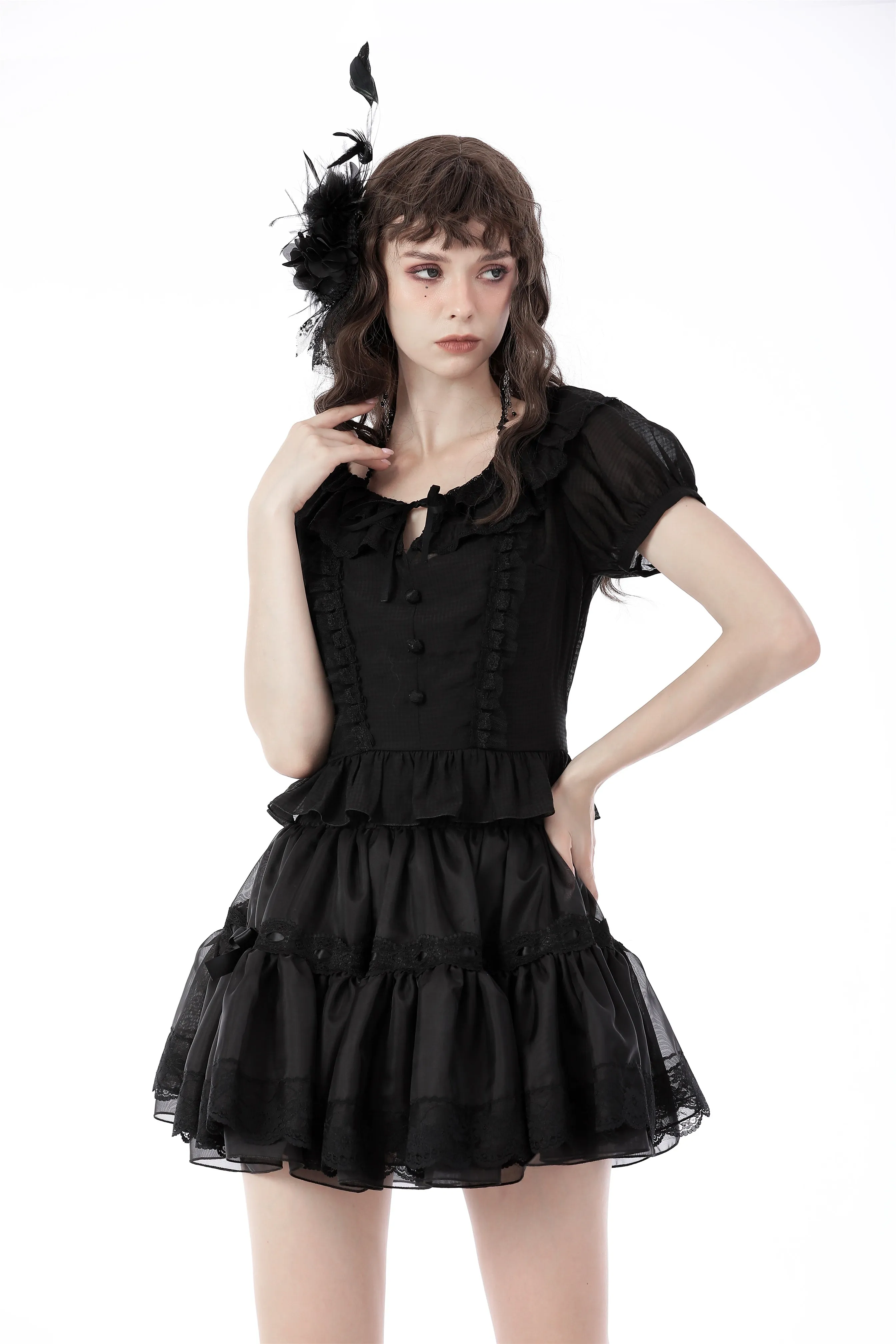 Black lolita girl frilly top IW091