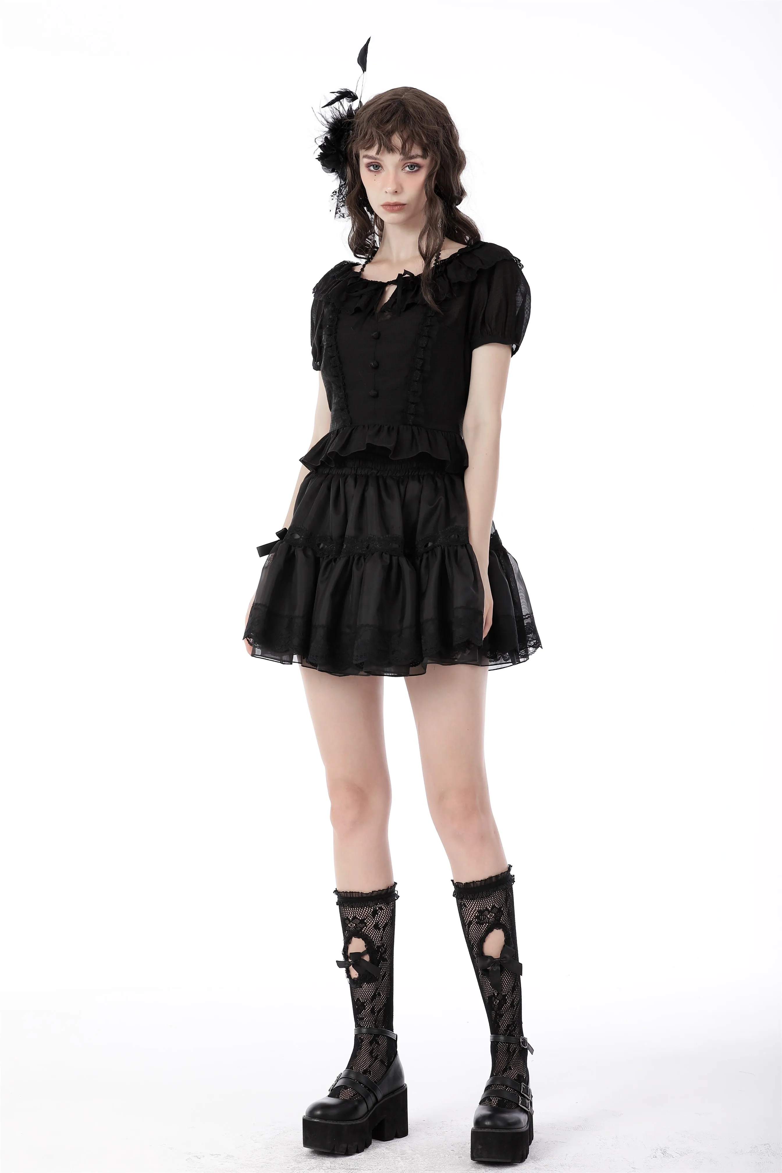 Black lolita girl frilly top IW091