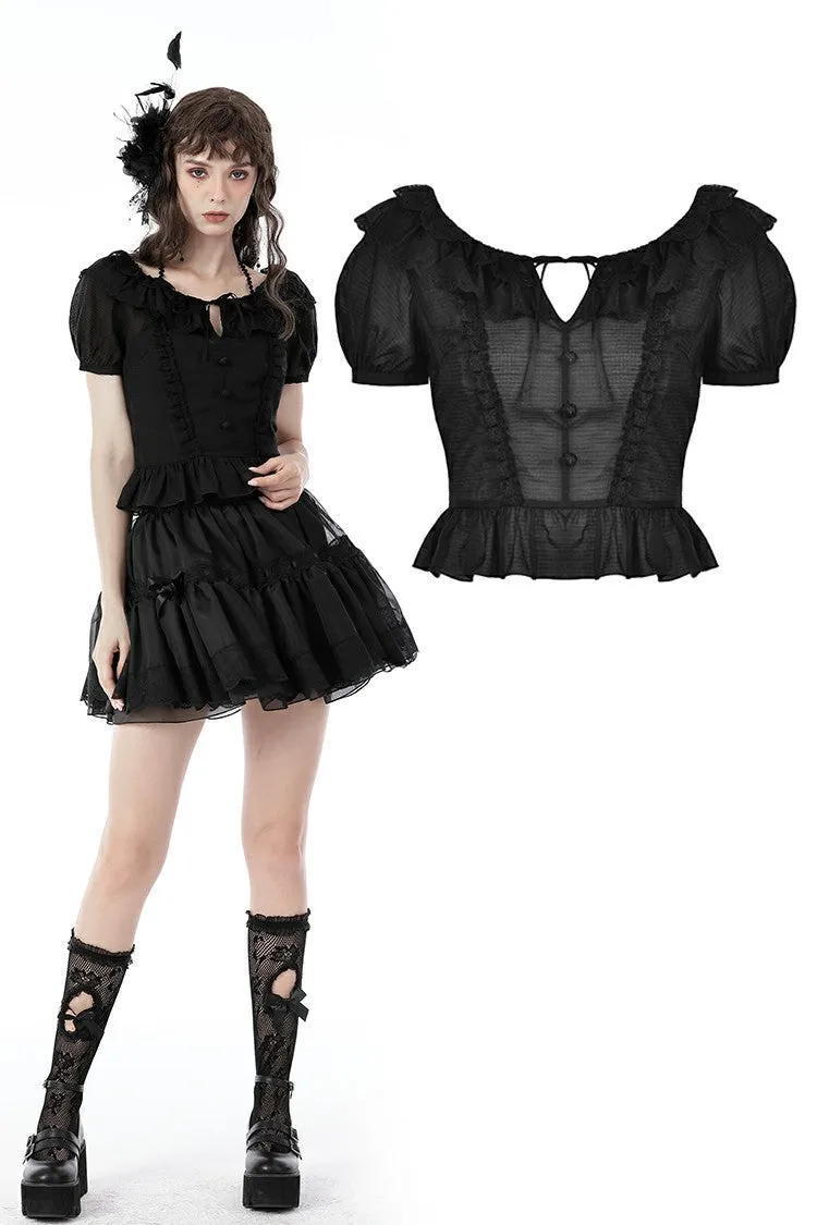 Black lolita girl frilly top IW091