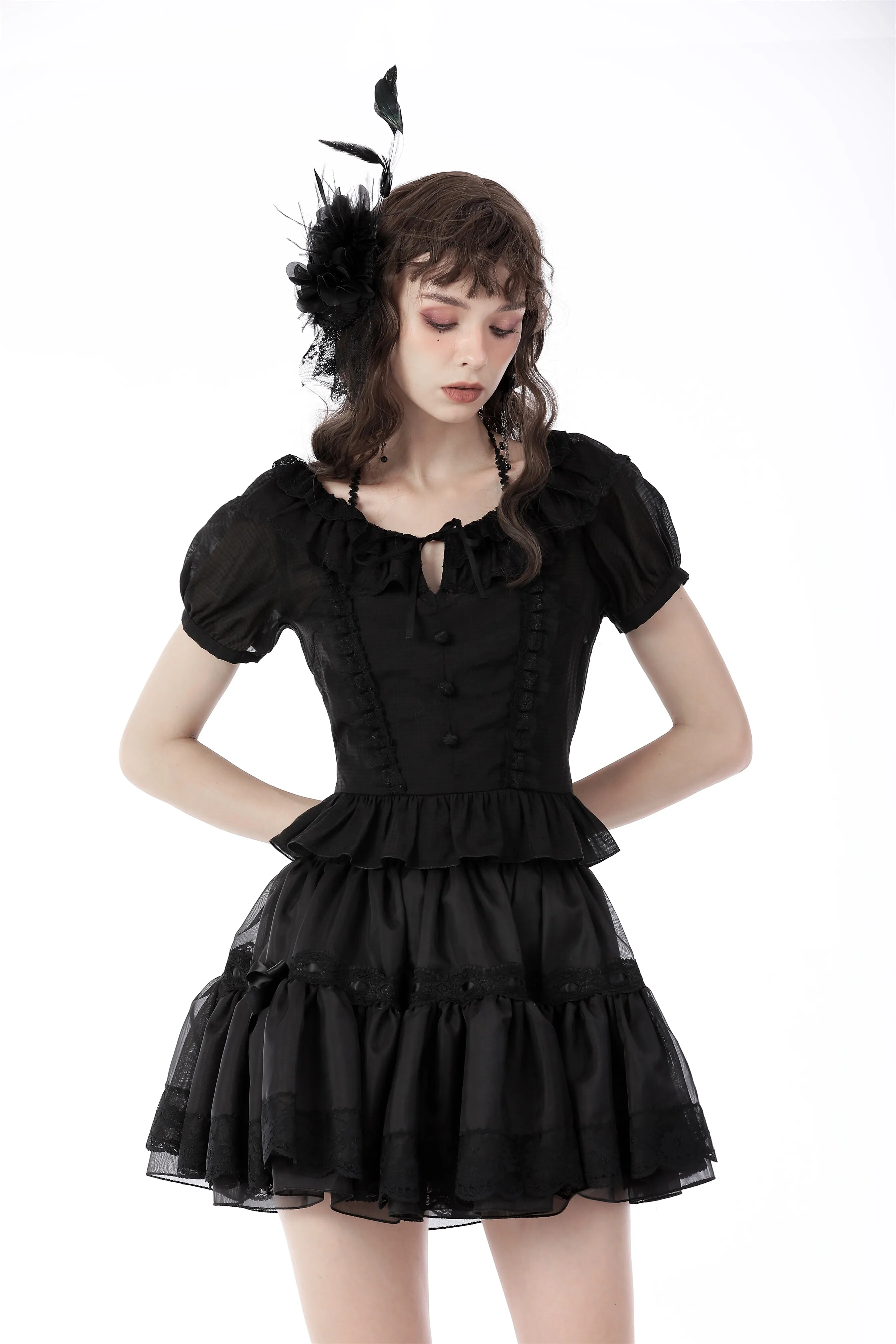 Black lolita girl frilly top IW091