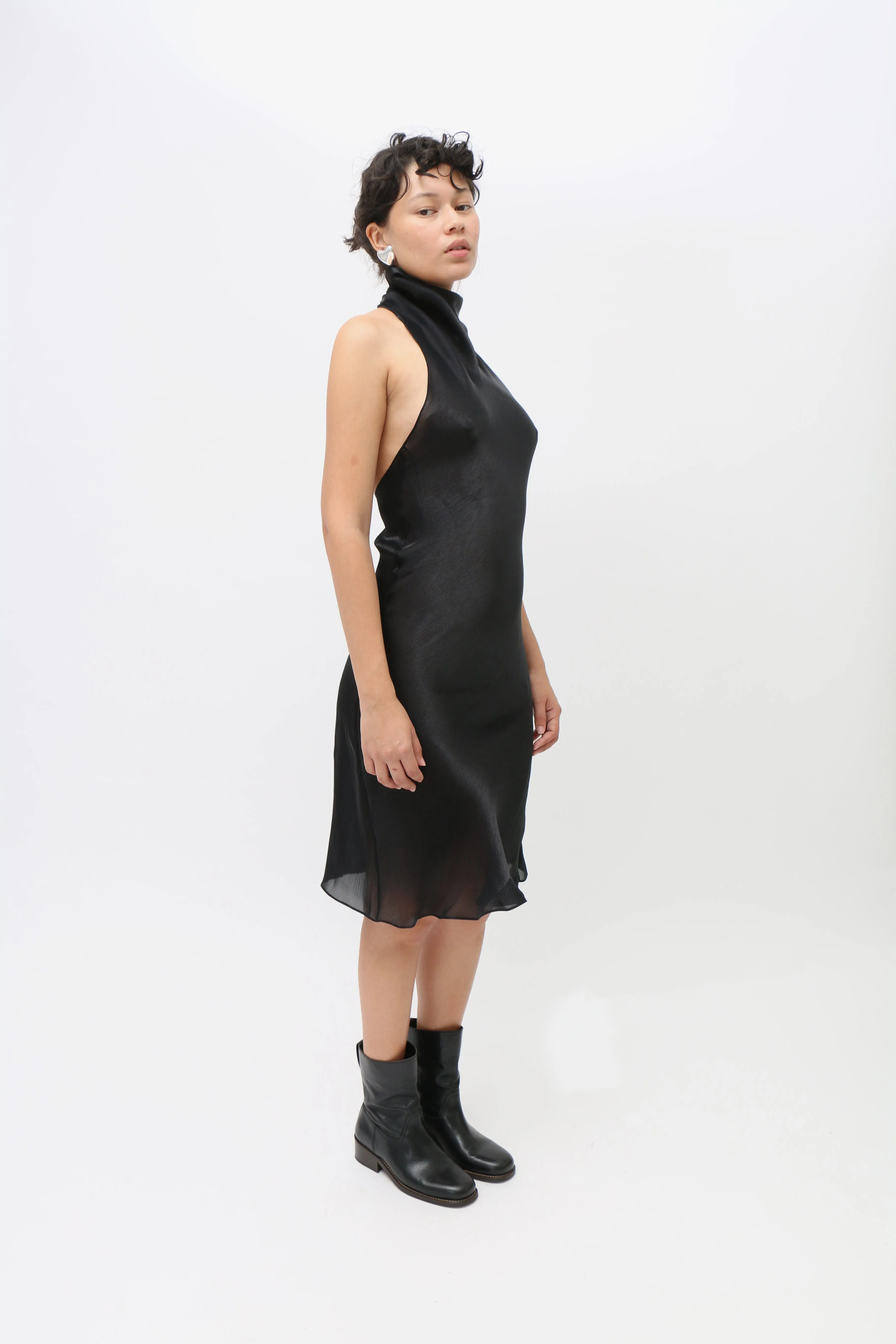 Black Low Back Halter Dress