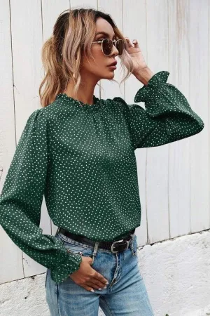 Boho Print Blouse - Green Dot