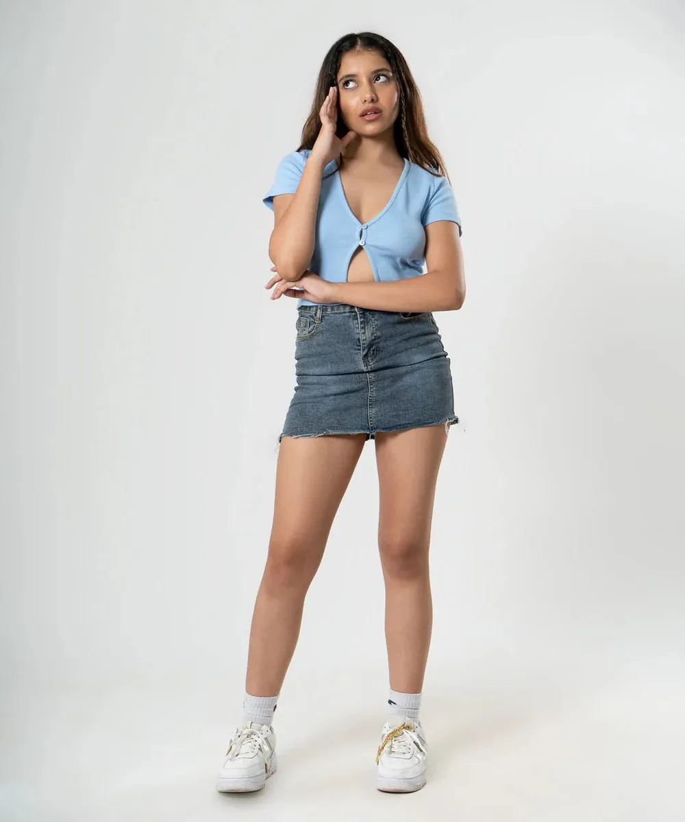 BTclub // Ribbed Button Top - Light Blue