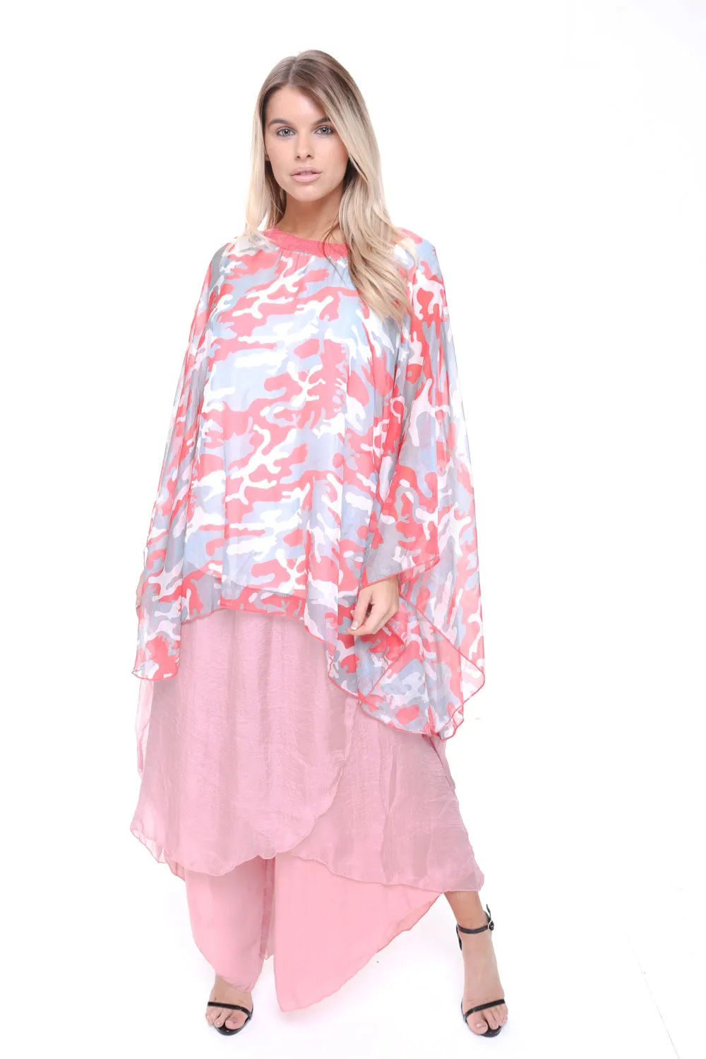 Camouflage Army Printed Chiffon Sequin Neck Holiday Kaftan