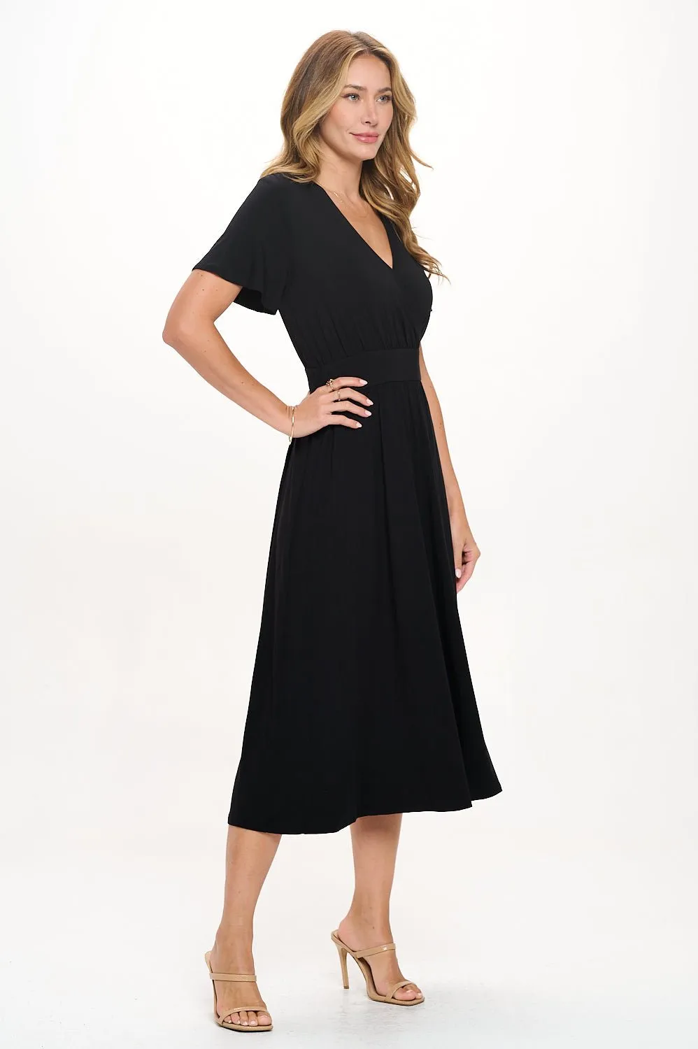 Candace Short Flutter Sleeve Faux-Wrap Midi Dress