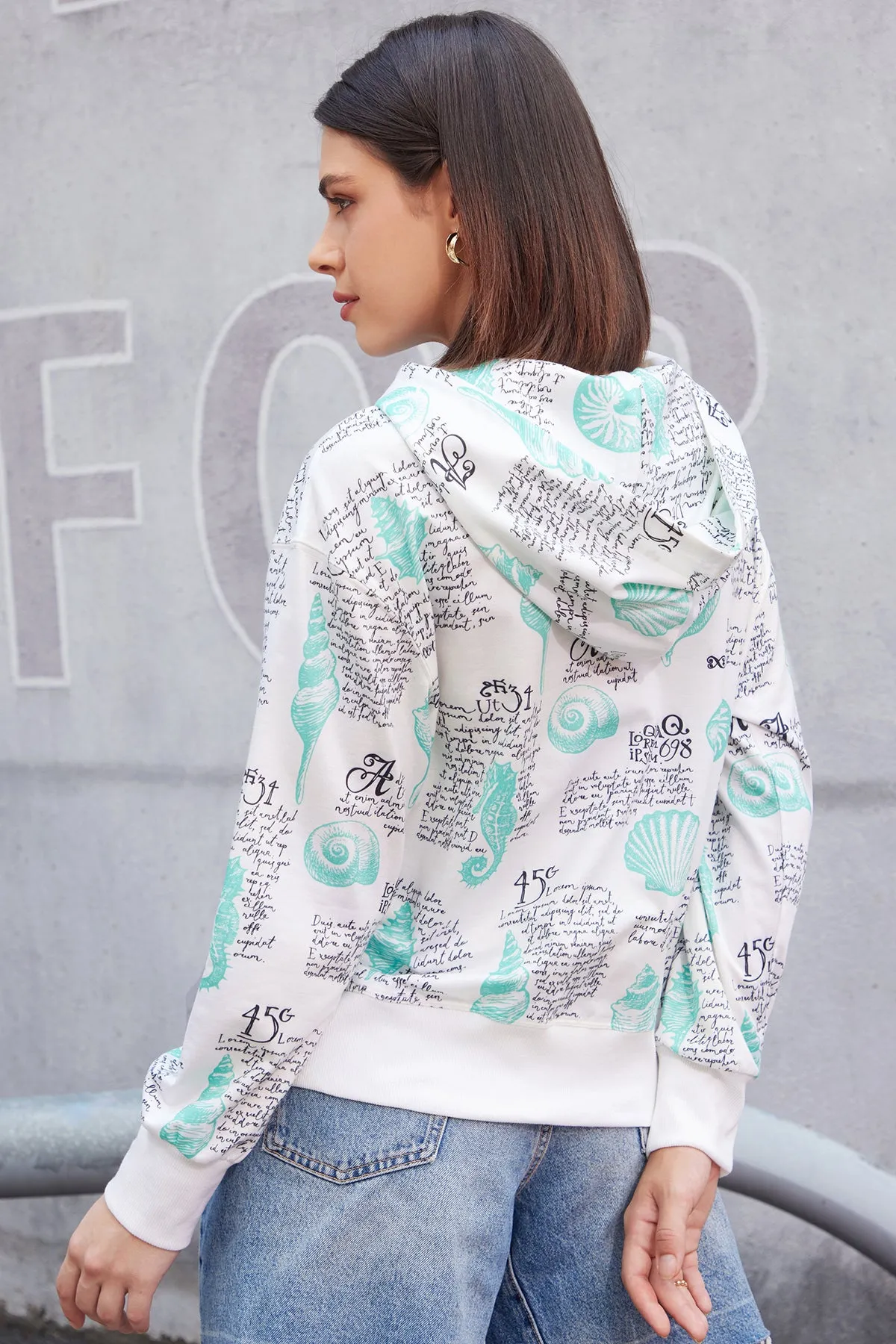 Cartoon & Letter Print Drop Shoulder Hoodie