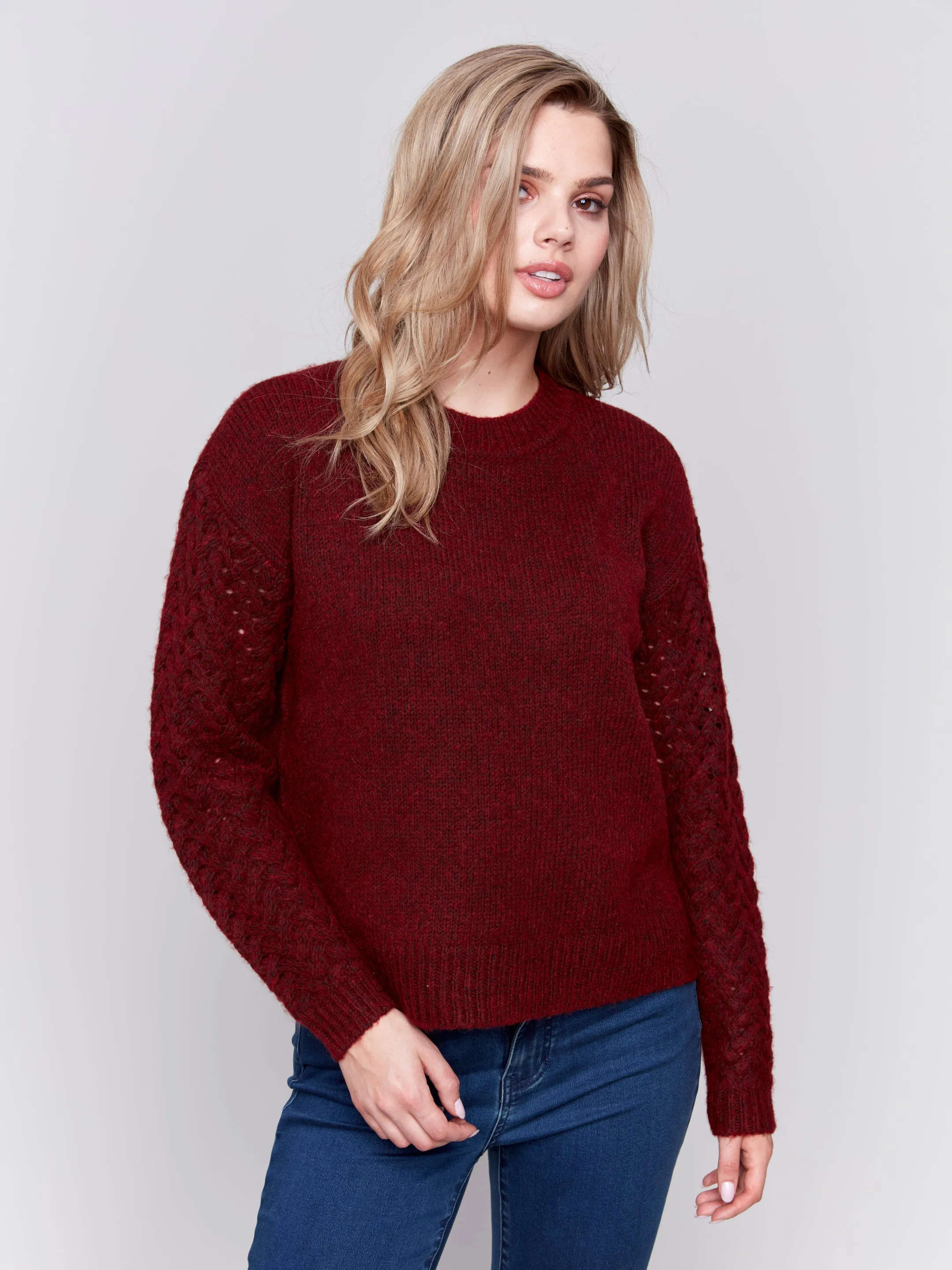 Charlie B Fishnet Sleeve Sweater