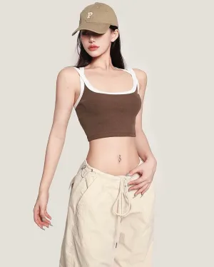 Charlotte Solid Color White Sleeve Square Neck Slim Cropped Top