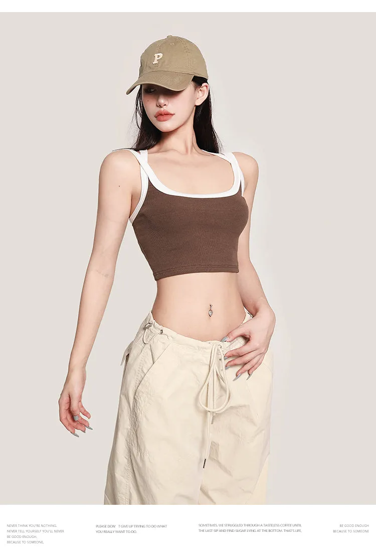 Charlotte Solid Color White Sleeve Square Neck Slim Cropped Top