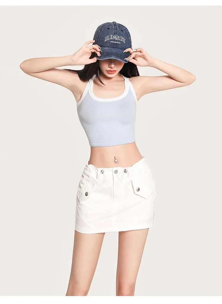 Charlotte Solid Color White Sleeve Square Neck Slim Cropped Top