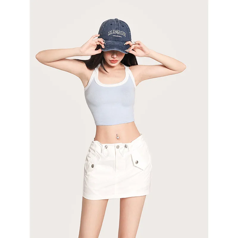 Charlotte Solid Color White Sleeve Square Neck Slim Cropped Top