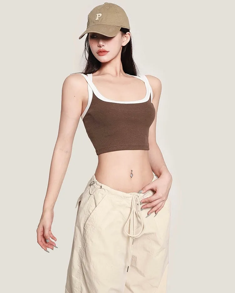 Charlotte Solid Color White Sleeve Square Neck Slim Cropped Top