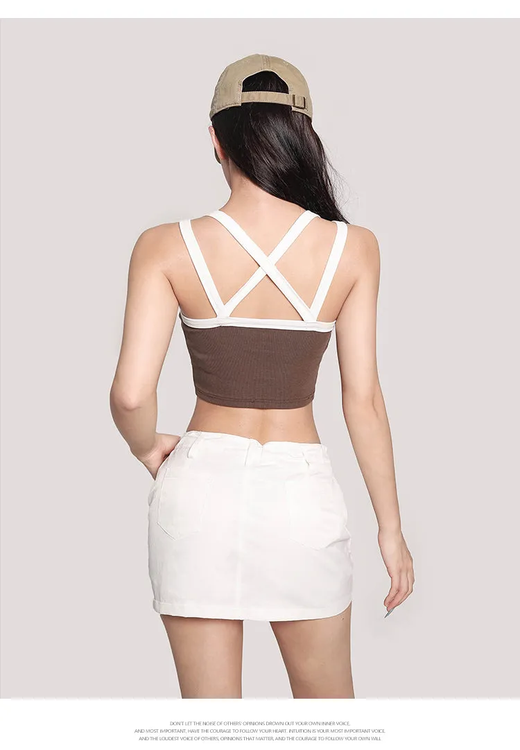 Charlotte Solid Color White Sleeve Square Neck Slim Cropped Top