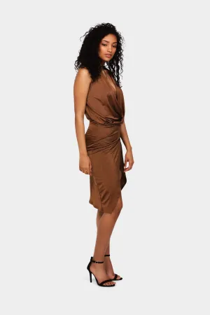 Chocolate Sleeveless Wrap Midi Dress