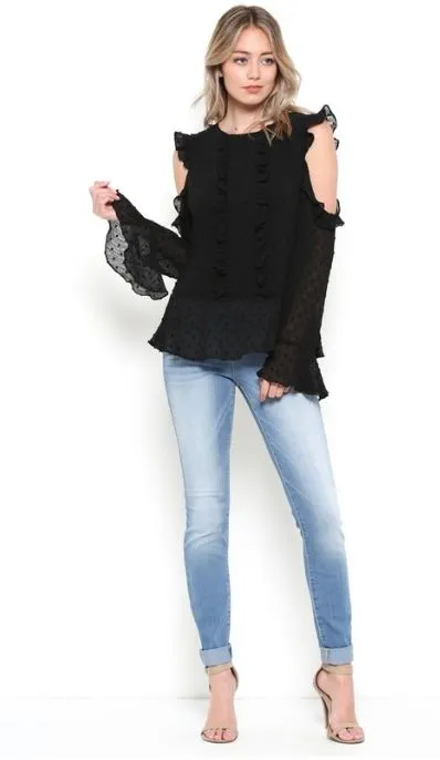 Cold Shoulder Cutout Ruffle Blouse