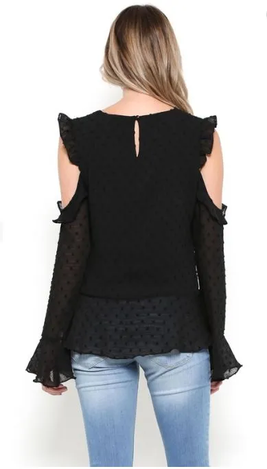 Cold Shoulder Cutout Ruffle Blouse