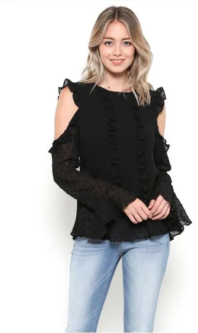 Cold Shoulder Cutout Ruffle Blouse