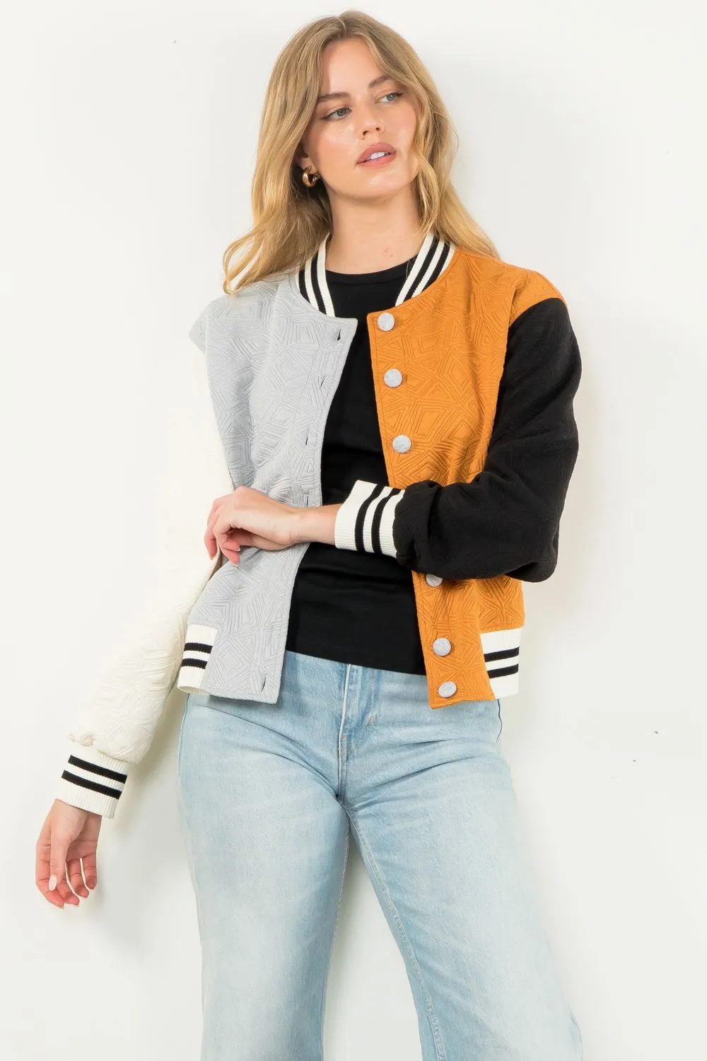 Colorblock Button Up Jacket