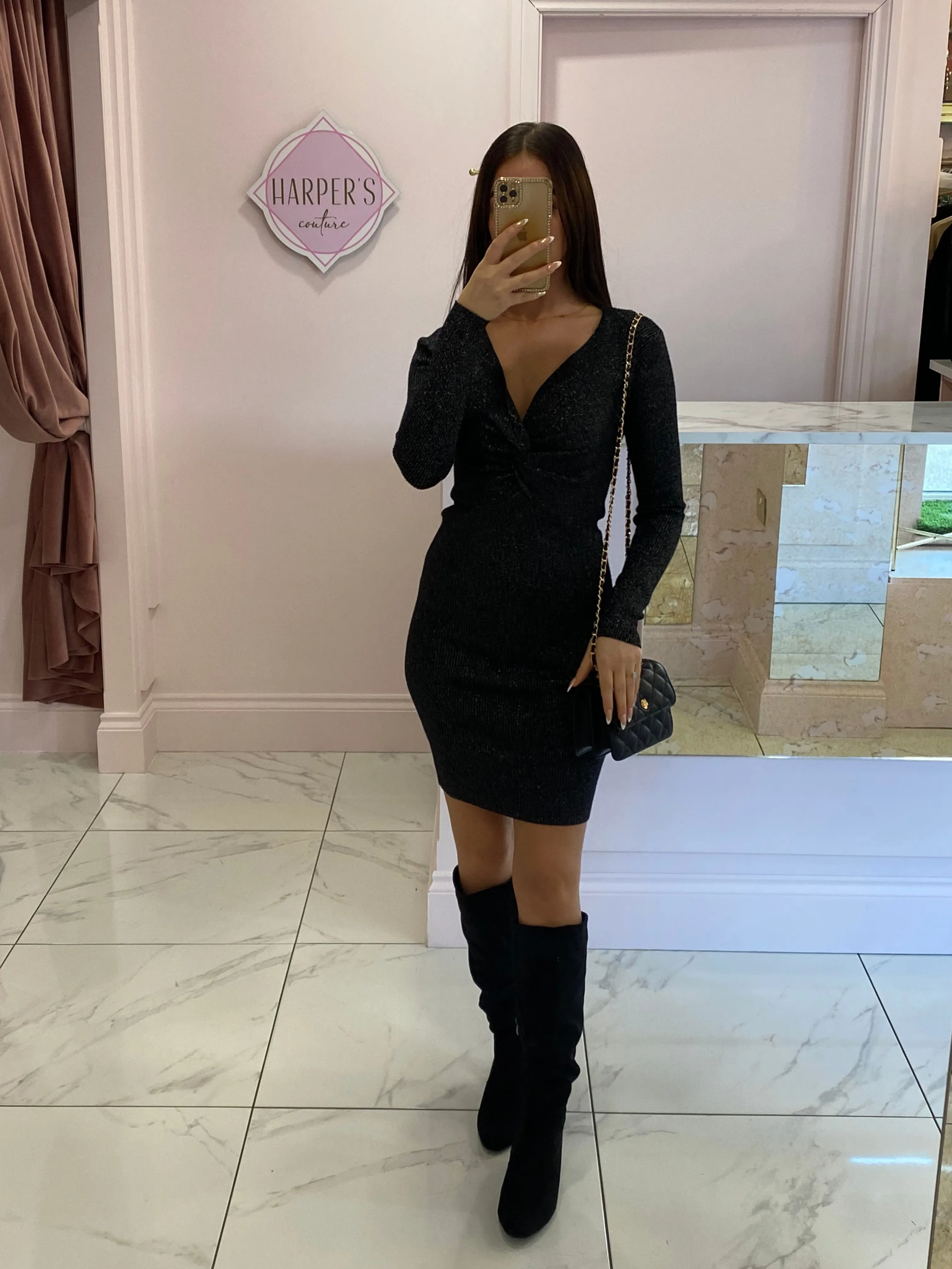 Connie Black & Silver Knit Dress