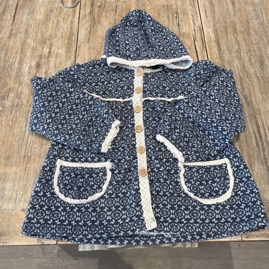 Cookies Sheep navy blue lace buttonup hooded cardigan 4T