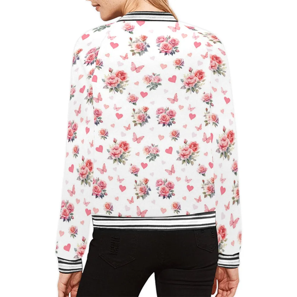 Coquette Butterflies and Roses Bomber Jacket for Women