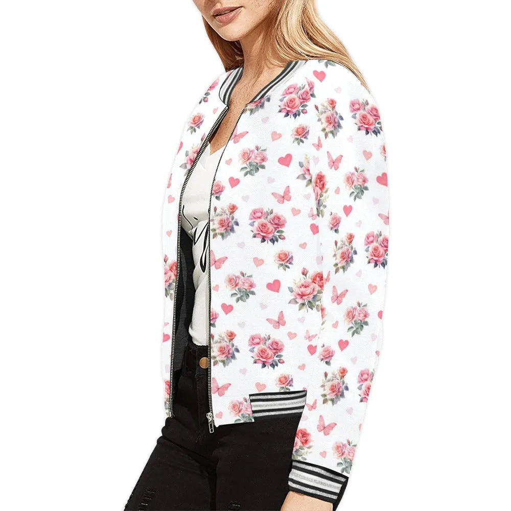 Coquette Butterflies and Roses Bomber Jacket for Women